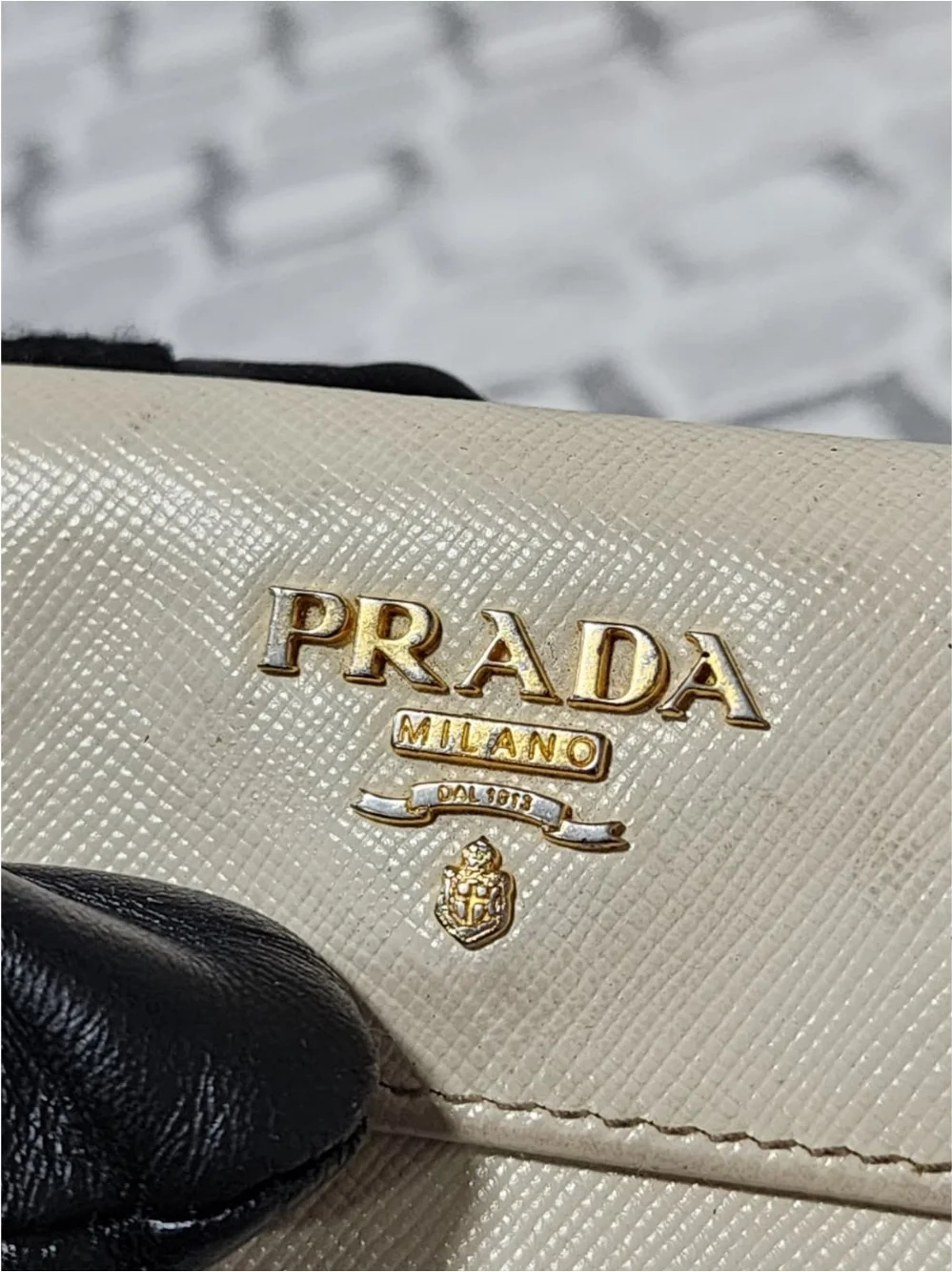PRADA Nano Saffiano Leather Card Holder/Wallet Off-White